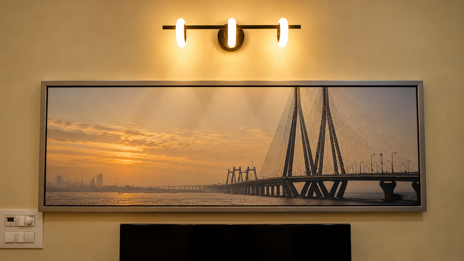 Framed art and lighting detail